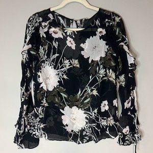 New Lucky Brand Floral Semi-Sheer Blouse
